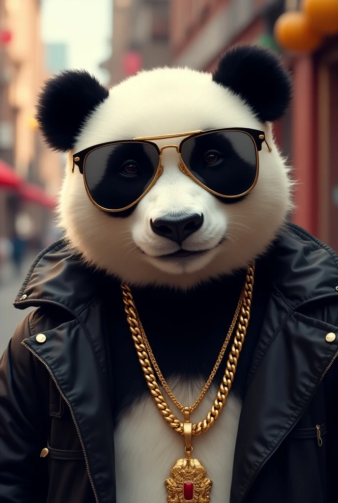 panda smoking with glasses gold chain