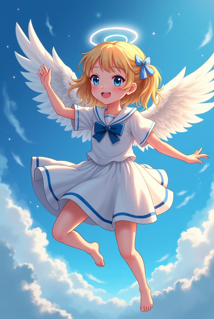 anime girl, kawaii, cute, angel, flying