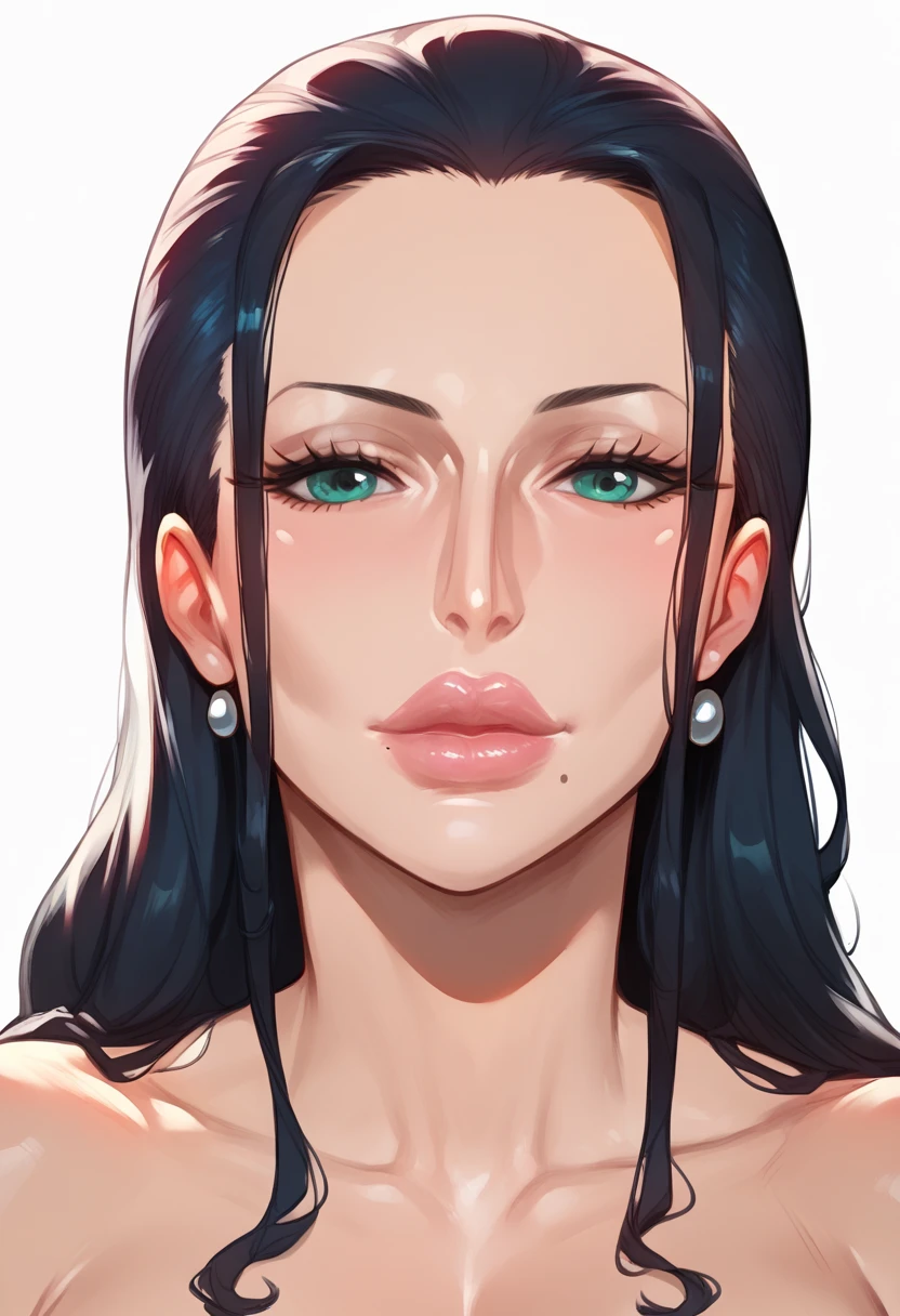 Hyper realistic, (solo), nico robin, Milf, mature female, mother, sexy lips, sexy female, perfect face, mole under lips, beauty mark, close view, closed mouth, 