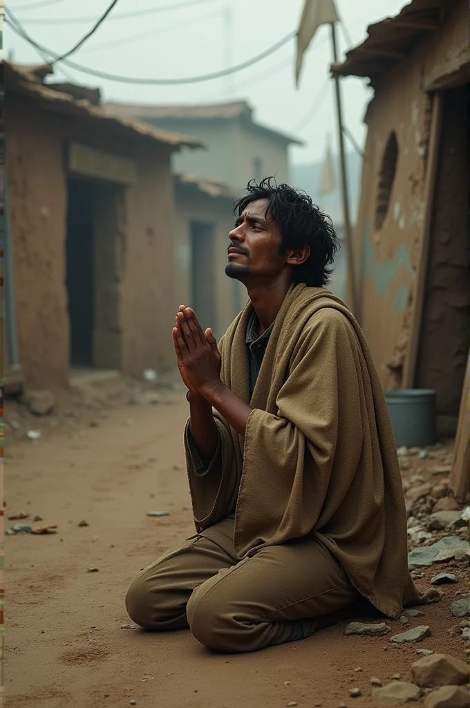 Man praying amidst chaos