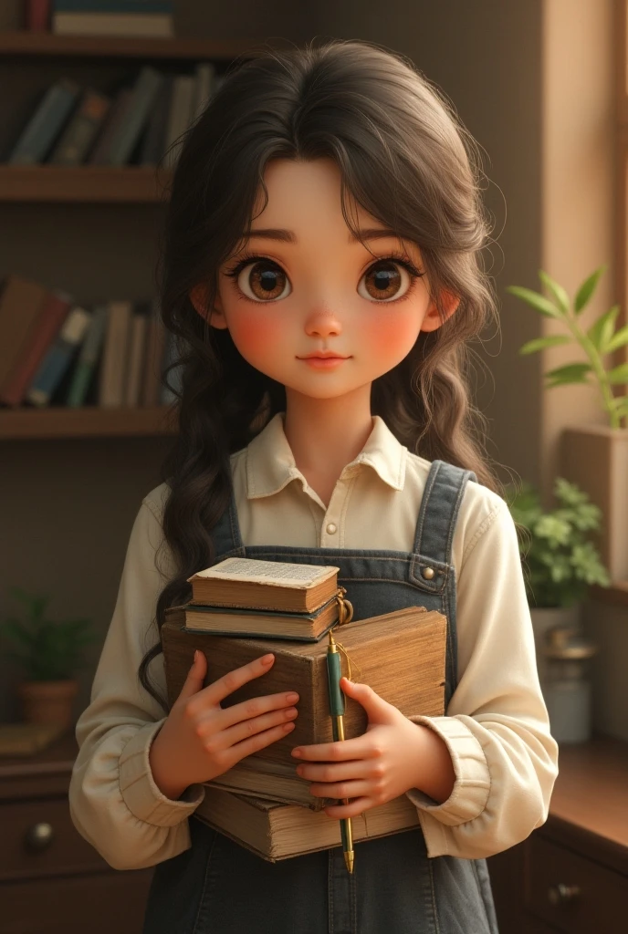 Girl who loves Jesus prays and reads the Bible. The girl is small, she's a ???. A menina tem apenas 5 anos de idade. A menina tem a pele marrom, olhos pretos, grandes e brilhantes. The girl is happy. The girl embraces the Bible.