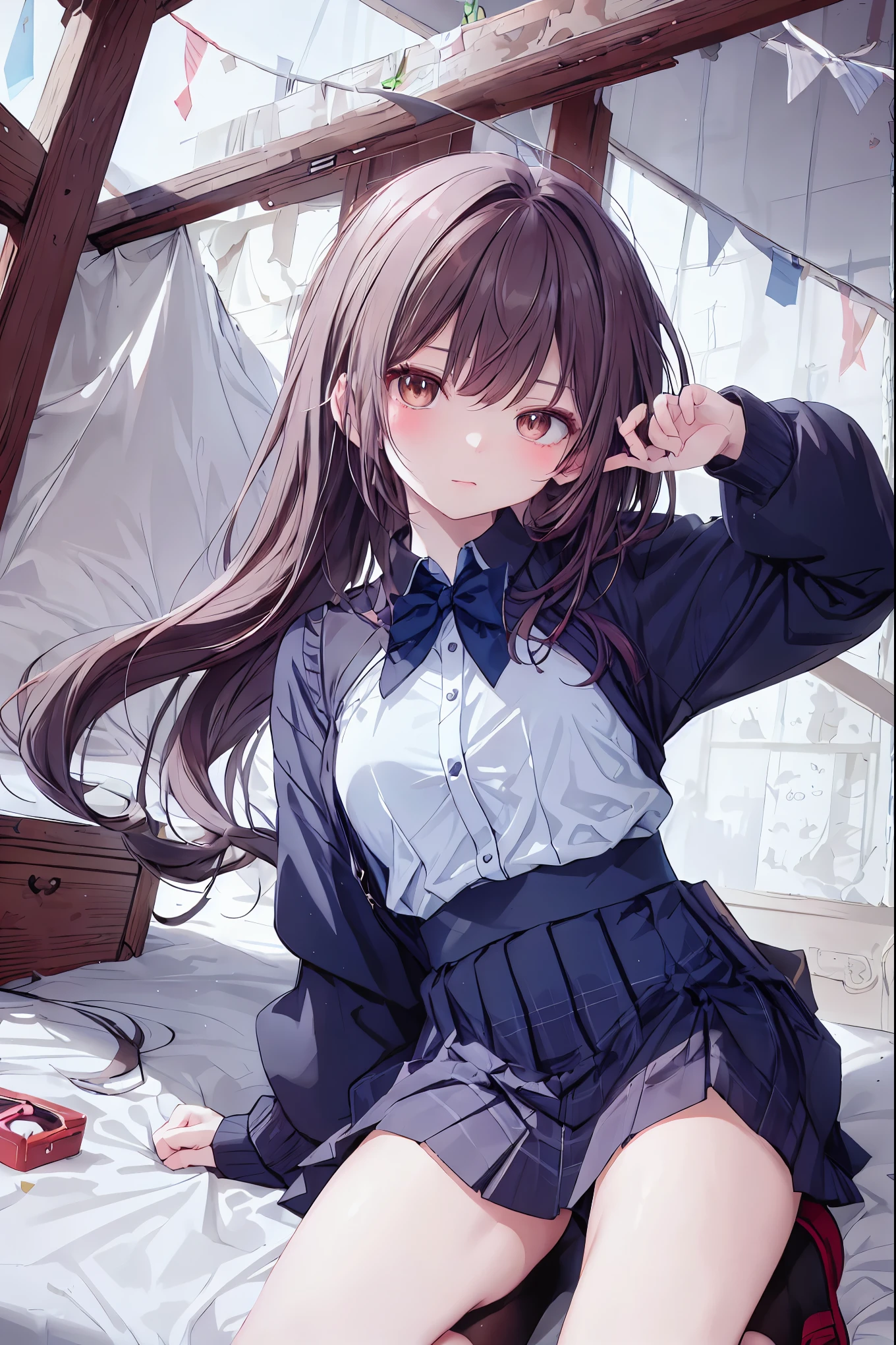 masutepiece, Best Quality,Illustration, Wallpaper, ultra -detail, Little Face Lori、(((molesting)))、Detailed eyes, Complex hairstyle、Sareme、((embarrassed from))、(Teary-eyed:1.3)、(((Cute white underwear)))、(blazers、Kilted skirt)、ample breasts、((Morester))、((Girl being taken off her skirt by a man))