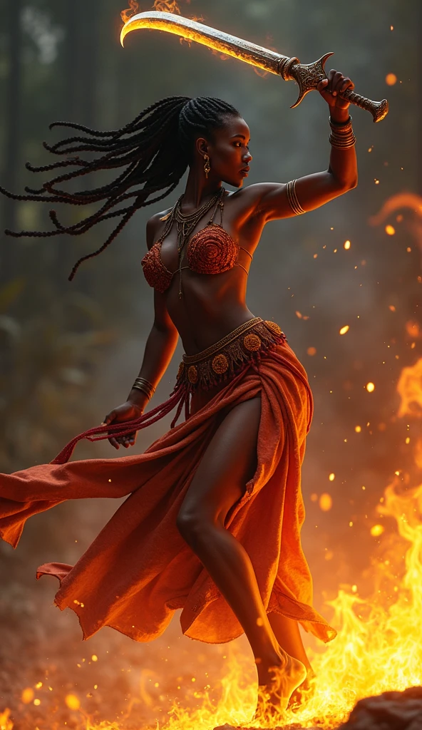arafed woman with a chain around her waist and a ring of fire, hot fire goddess, indian goddess, giant stunning goddess shot, voluptuous and arousing, epic 3 d oshun, beautiful goddess, the super hot and sexy, lisa ann, seductive and powerful, goddess queen, thick body, extremely detailed goddess shot, goddess. extremely high detail