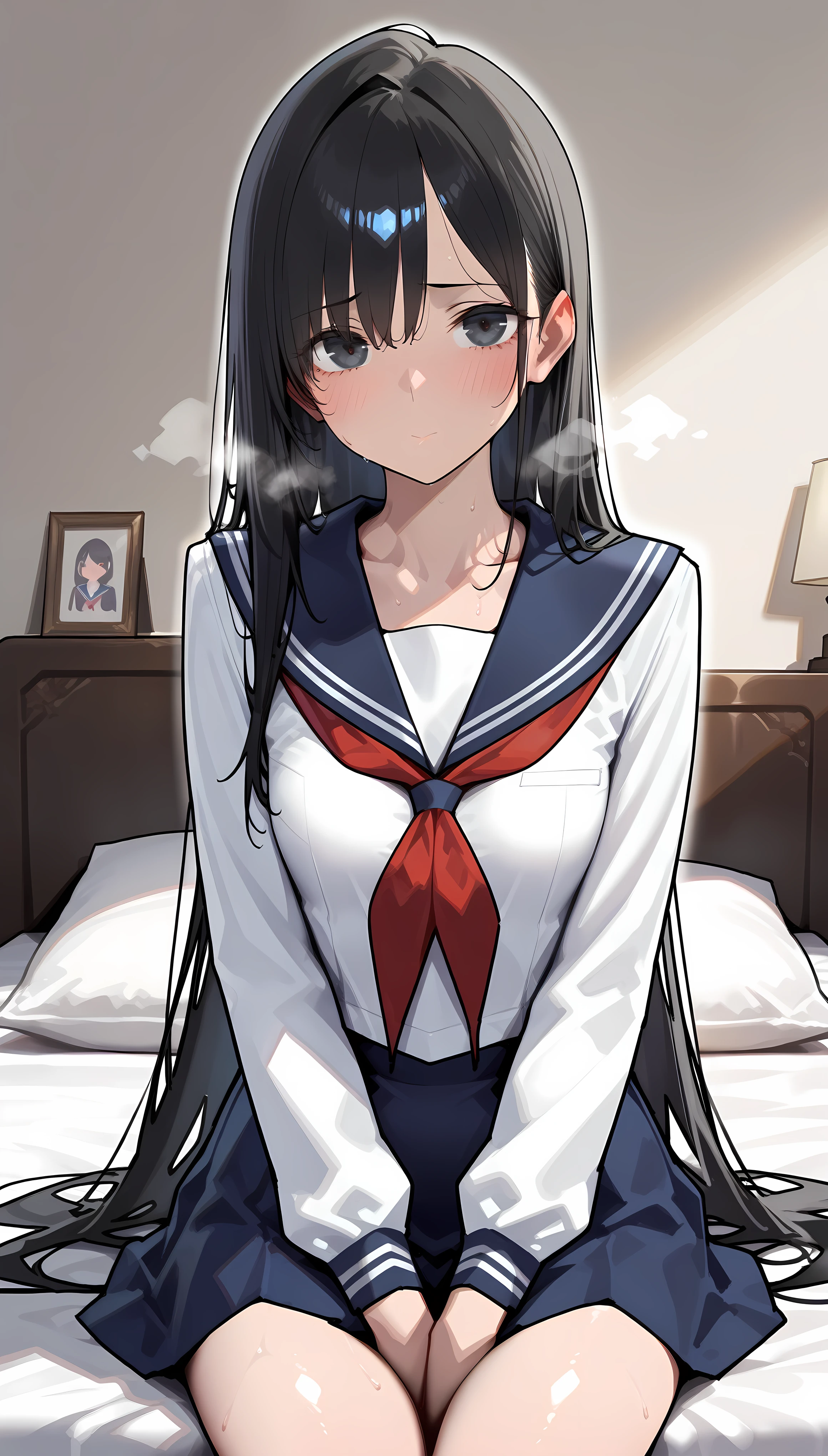 hight resolution、one girls、sixteen years old、random hair styles、serafuku、Spreading your legs towards the screen and provoking you、Orgasm with masturbation