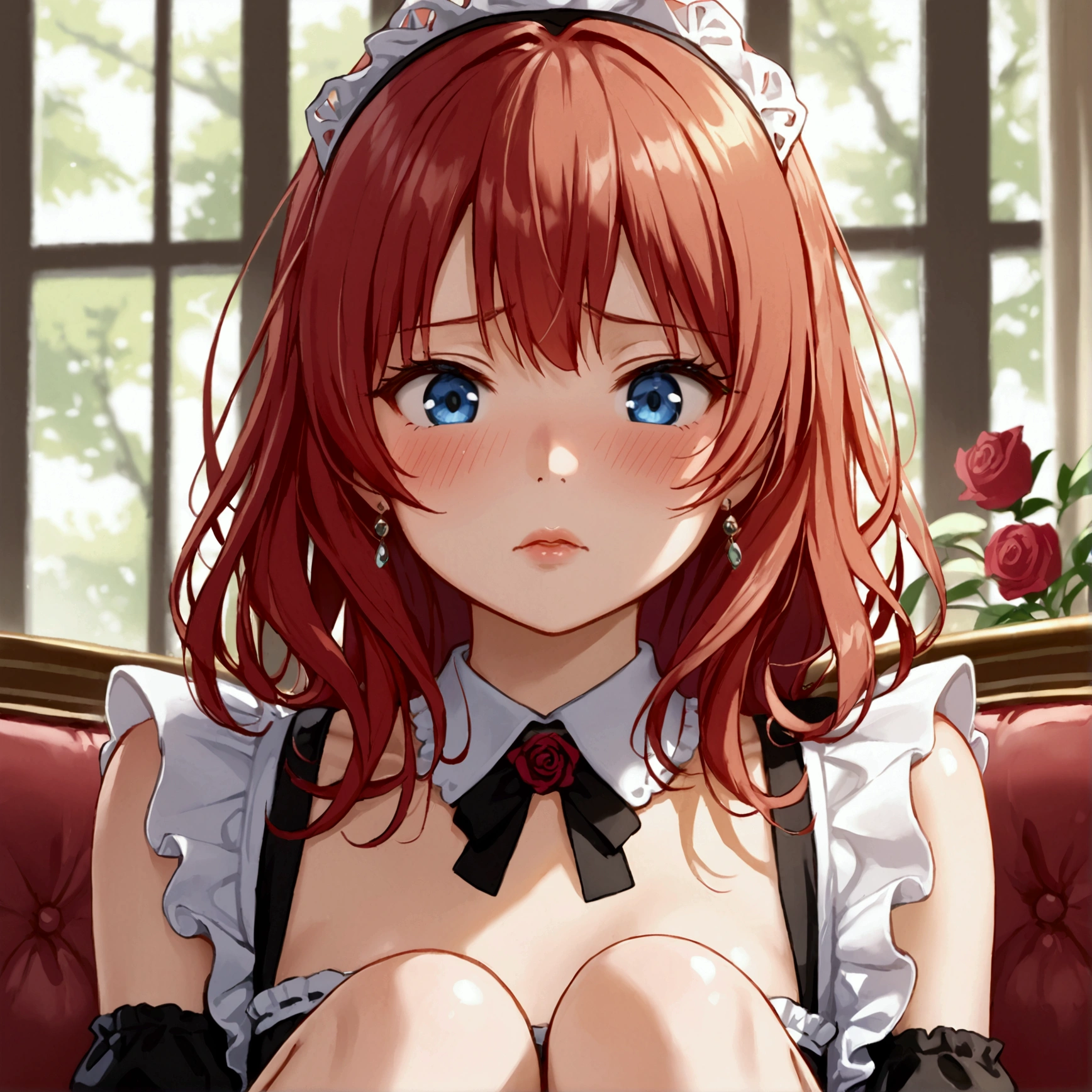 Ikuyo Kita、blow away rocks！、table top、High resolution、many girls multiple girls、large crowd、lots of cute girls、big and full breasts、naughty body、See-through、throw、、whole body、Are standing、Look up at me、confused face、blush、black pantyhose、female shape&#39;Private parts are clearly visible、I can see your nipples、white shirt、navy check skirt、micro mini skirt、very short skirt、Department store、shop、Many people々々、in the crowd、bare chest、show your chest、expose one&#39;s chest、Upper grade、A lot of milk comes out from the nipples、Breast milk gushes from the nipple、cat ears maid clothes、blue gingham maid outfit、With cup 、Breast milk drips from the nipples、Breasts wet with breast milk、female shape&#39;Private parts are clearly visible、view from a distance、whole bodyが見える、sit on a chair