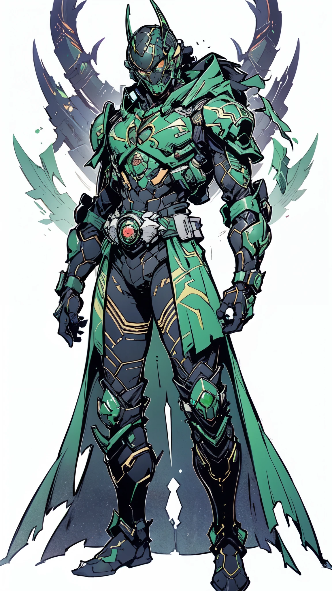 Kamen Rider、Superhero、mechanical suit、Body Armor、Mechanical Armor、Metallic texture、One Man、helmets、muffler、big eye、Heisei Kamen Rider、Body Armor、mechanical suit、cyberpunked、Near future、Vivid Color、full body Esbian、8K、Crisp Contours、tokusatsu、Transformation Belt、A bottle of liquid is stuck in the conversion belt like a cartridge、Kamen Rider with perfume motif、Electromechanical、male people、8 Head Body、Visible from head to toe、The scent of perfume wafts in the air、Japan Horn、bright body color、Japanese Katana Sword、Knives、Take action、Acrobatic stance、Kamen Rider Eau de Parfum、Fashionable、ciber、Near future、Theme color is green、wicked、Dark Hero、Dark Rider、disaster々Atmosphere、Vivid Purple、golden colored、Body armor with a lot of decoration、Evil Chief、Reiwa Kamen Rider、Elements of each glowing part、wicked、demon king、Oda Nobunaga、cloaks、gold、A black、Skull motifs、cruel、Final form、With tenko、colourfull、appearance々arm、Luxurious and heavy々Shishi Armor、Gold and Platinum、Grasshopper motif、The Strongest Kamen Rider、Green aura、Mechanical Armor
