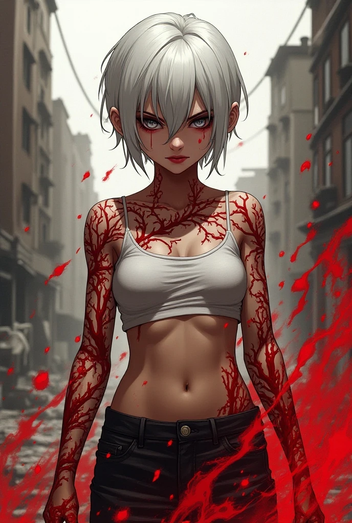 1girl, zombie, undead, white hair, stiches, ripped clothes, wasteland, dull eyes, cute