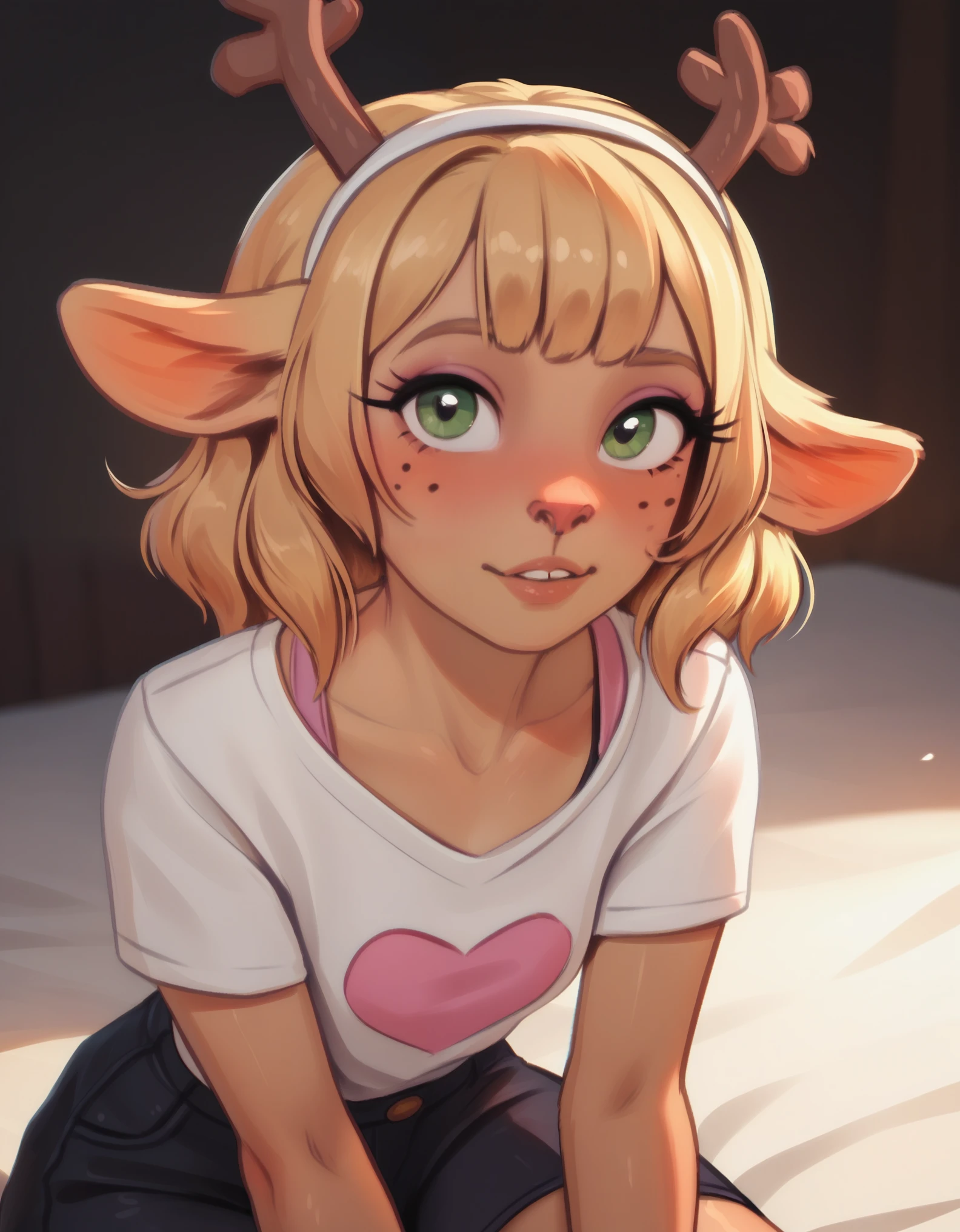 score_9, score_8_up, score_7_up, PersonalAmi Style, Noelle Deltarune, cute, blushing, teenager, looking at you, Antlers, golden hair, sexy.