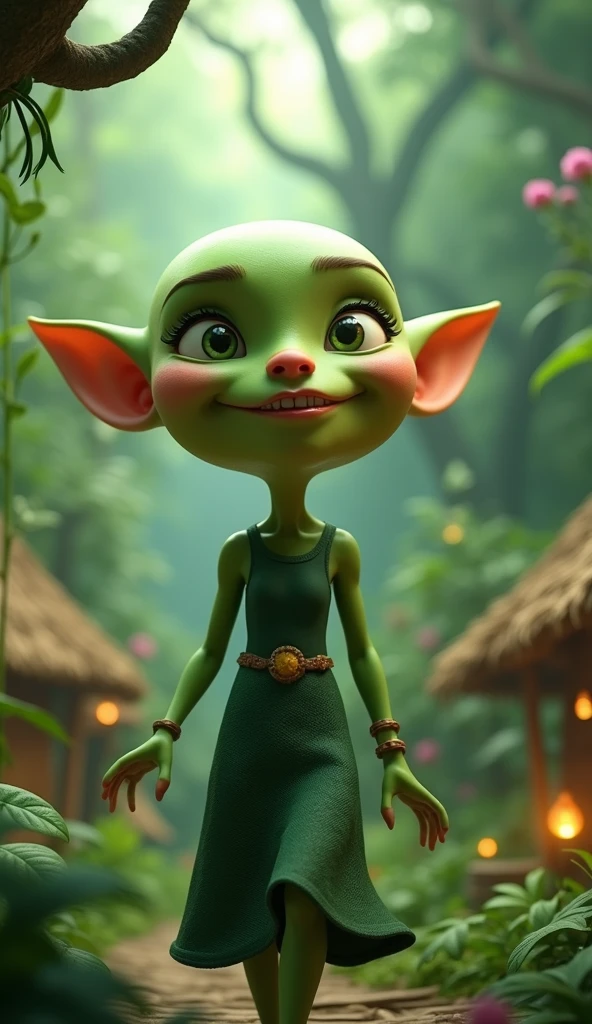 A goblin sized toad enjoys the adoration of several goblin women (hot ugly, mismatched eyes and breasts, big butts, ragged cloth tops and short skirts), slimy cavern