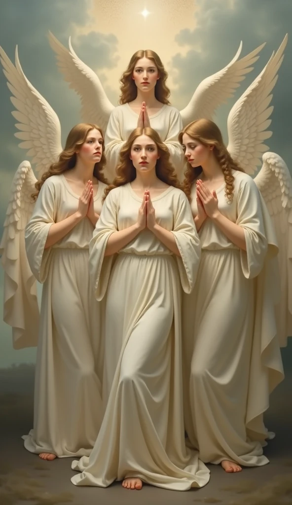 The Virgin Mary and beautiful adult female angels, whole body