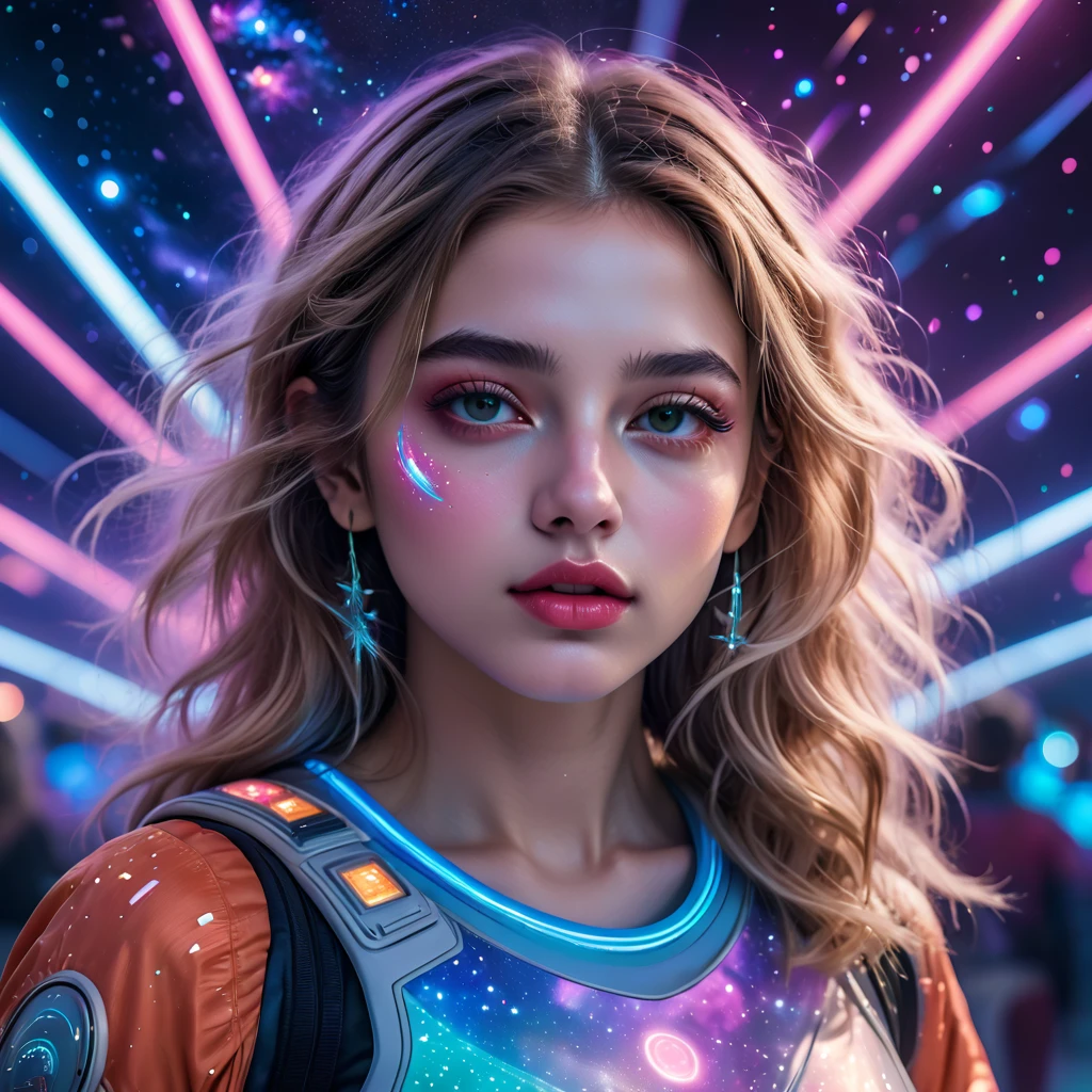  A girl skating on Saturn ,  extremely detailed girl ,  belos olhos detalhados ,  beautiful and detailed lips,  extremely detailed face ,  long lashes,  girl in a futuristic space scene, Saturn in the background ,  stars and constellations in the sky , neon lights,   cannabis-themed  ,  dynamic pose , colorful, vibrant, hyper realistic, 8k,  photorealistic , masterpiece, Digital Art