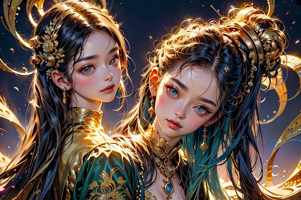 nsfw, 2girls, nude, (masterpiece: 1.4), (8K, realistic, raw photo, best quality: 1.4), skirtlift, strip naked, lying, nipple areola shape clear, beautiful breasts, Japanese girl, beautiful cute face, (real face: 1.4), perfect pussy, beautiful hairstyle, realistic blue eyes, beautiful detail eyes, (real skin: 1.3), beautiful skin, attractive, ultra high resolution, ultra realistic, cinematic lighting, black colored hair, long hair, twin ponytails, blue ribbons, ancient china, eastern fantasy, bedroom with lanterns, after sex