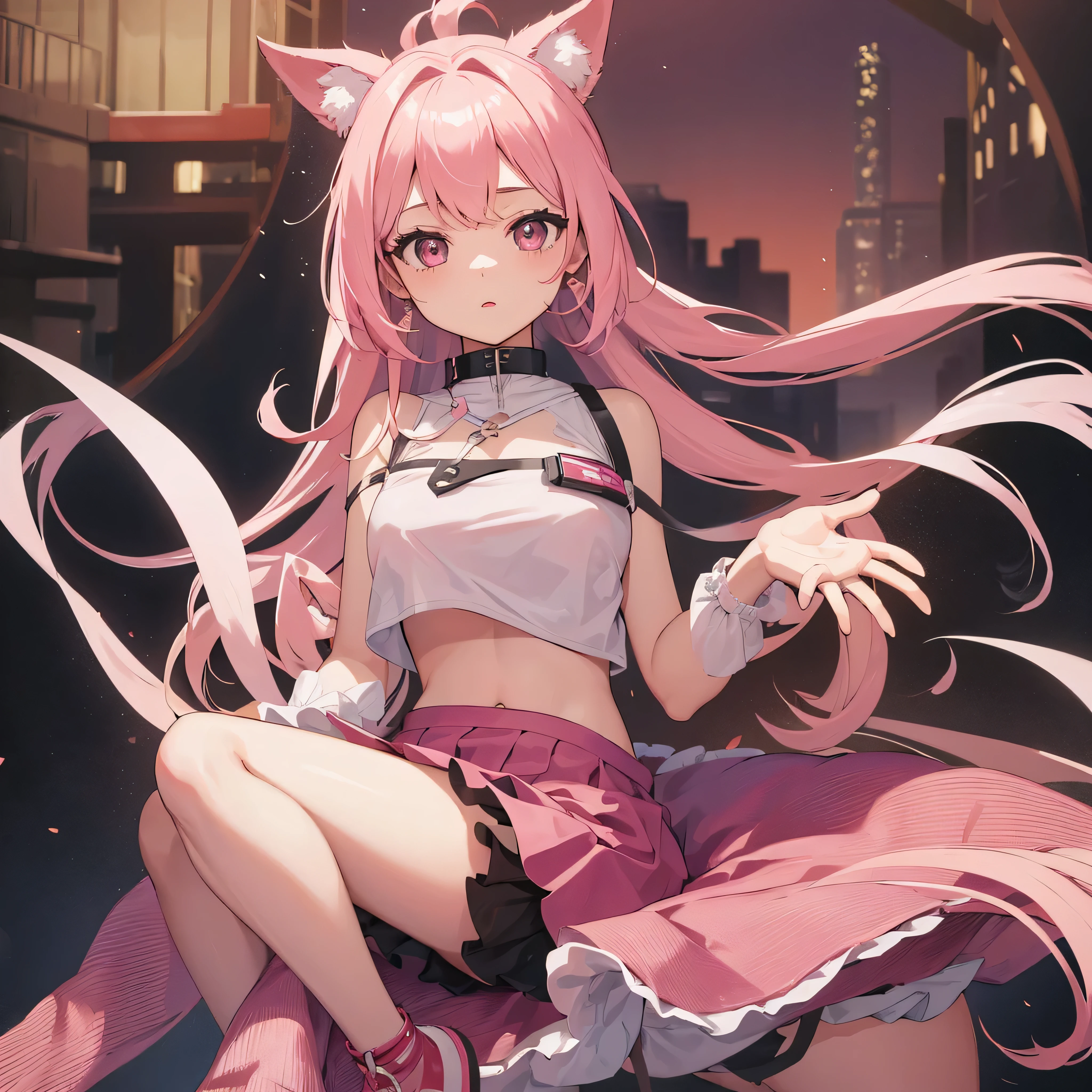 Light purple hair, An anime girl, hair over shoulders, Hair ribbon, eyes reflection, Fox ears, Angry, romanticism lain, anime big breast, Cinematic lighting, Ray tracing, hyper HD, Masterpiece, ccurate, Anatomically correct, Textured skin, Super detail, High quality, A high resolution，The wind blows the skirt