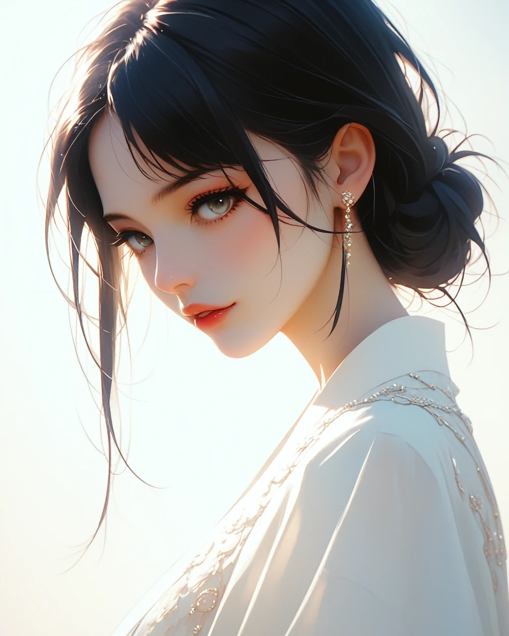  close, Japanese girl,  black hair , high,Geisha Art  ,  robotic mechanical arm  ,color gradient,a hyper-realistic and ultra-detailed photo of a beautiful girl, ultra-realistic,