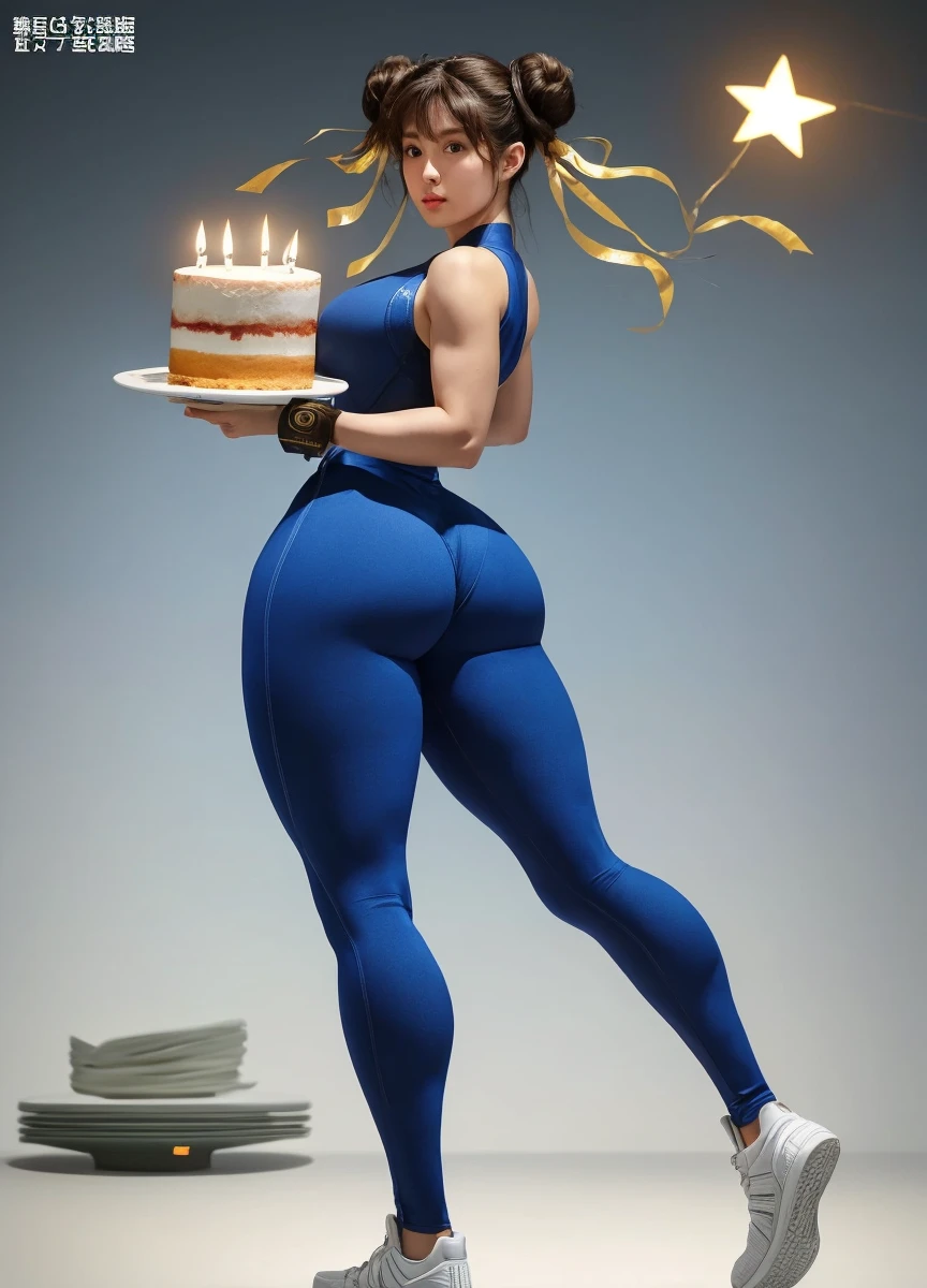 Mirko from My Hero Academia, Sexy and muscular tanned bunny girl with silver hair holds a cake with "one hundred" written on it, muscle athletic female body, thick ass and big tits, stockings