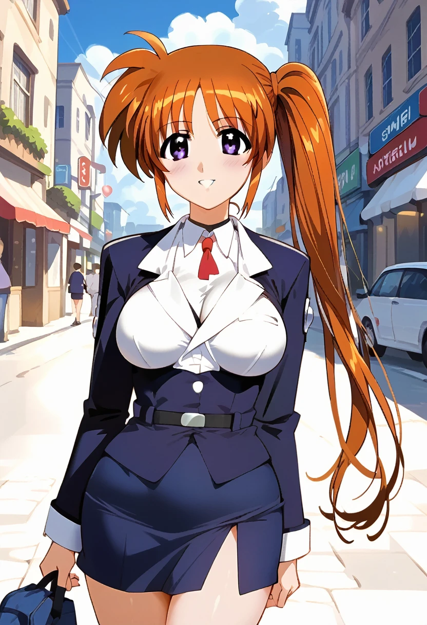 score_9, score_8_up, score_7_up, score_6_up, score_5_up, score_4_up, BREAK uncensored, official art, official style,anime_screencap , anime coloring ,dbj , qqx, cch, zjw , 1girl ,takamachi nanoha,long hair,red hair,purple eyes ,side ponytail , large breasts, sexy breasts  , maebari , heart nipless