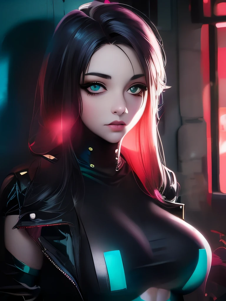 sexy nerd,blue hair,wizard,beautiful detailed eyes,beautiful detailed lips,extremely detailed eyes and face,long eyelashes,modern portrait,high fashion,cyberpunk,glowing tattoos,magic in her hands,mysterious background,dark and moody lighting,vibrant colors,high contrast,brush strokes,ethereal,neon lights,bold makeup,steampunk elements,leather jacket,metal accessories,electric blue,powerful spell casting