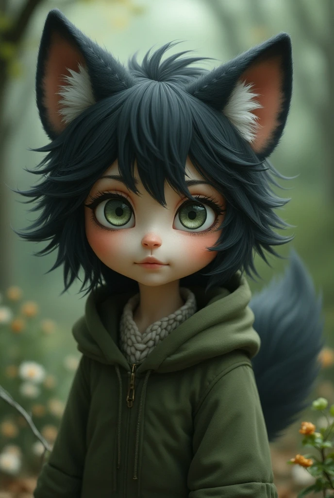Little boy with black hair, cringe, long eyelashes, solid round eyes, fake animal ears, light smile, ear blush, fangs, forest, surrealism, shadow, relief, tachi-e, pov, atmospheric perspective, surrealism, modern, ray tracing, cinematic lighting, sony fe gm, 8k, ccurate, best quality, masterpiece --auto --s2