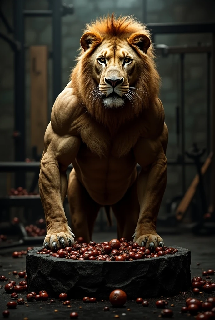 New Jersey 5 Hairy, (lion lion, Lots of, huge), lion lion, ((极其lifelike的阴影, masterpiece, Very detailed, lifelike)), Kanno, The fur on his torso and thighs is the same color as the fur on his back, (((light brown fur))) lion lion, ((Detailed face)) red nose, Bronzed skin, tan fur, brown hair, Height 3 meters high, optimal height, Body full of muscular chest muscles, torn abs, V-shaped body, Thick waist, long legs, Strong arms are manly, handsome face,赤裸whole body,stick out tongue,Drooling from the corner of the mouth,lying on side,muscle swelling,He has a collar around his neck,Tame,imprisoned in chains,whole body,legs spread,coma,faint,Being stepped on by others