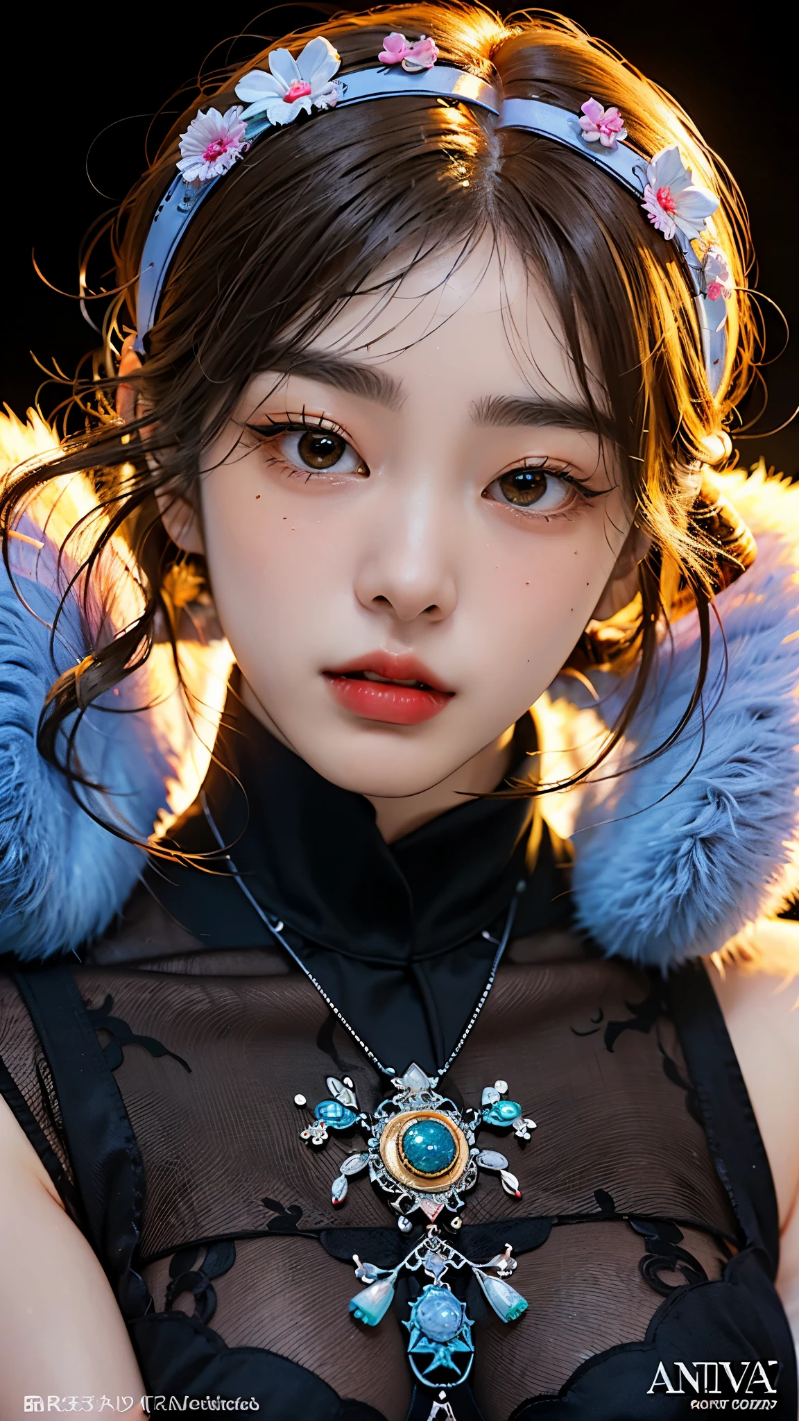 Official Art, Unity 8K Wallpaper, Ultra-precision, beautiful and aesthetic , masterpiece, top quality , ( close-up , Face focus:1.2), (zentangle, Mandala, tangle, entangle), (Fractal Art:1.3) , 1 woman, Very detailed, dynamic angle, The most beautiful form of chaos, , Show , vivid colours, Romanticism, By James Jean, Robbie Dewi Antono, Los Tran, Francis Bacon, It was really cold, Adrian genius, petra courtright, Gerhard Richter, Takato Yamamoto , Ashley Wood, atmosphere, ecstasy of musical notes, streaming music notes with a Brutalist design ,