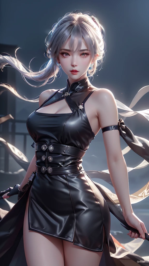 a beautiful ninja girl in a black ninja dress, 1 woman, beautiful detailed eyes,beautiful detailed lips,extremely detailed eyes and face,longeyelashes, solo, white ninja dress with skirt, full body tattoos, ninja outfit, ninja knife, action pose, no background, (best quality,4k,8k,highres,masterpiece:1.2),ultra-detailed,(realistic,photorealistic,photo-realistic:1.37),digital art, cinematic lighting, dramatic shadows, highly detailed, intricate details, vivid colors