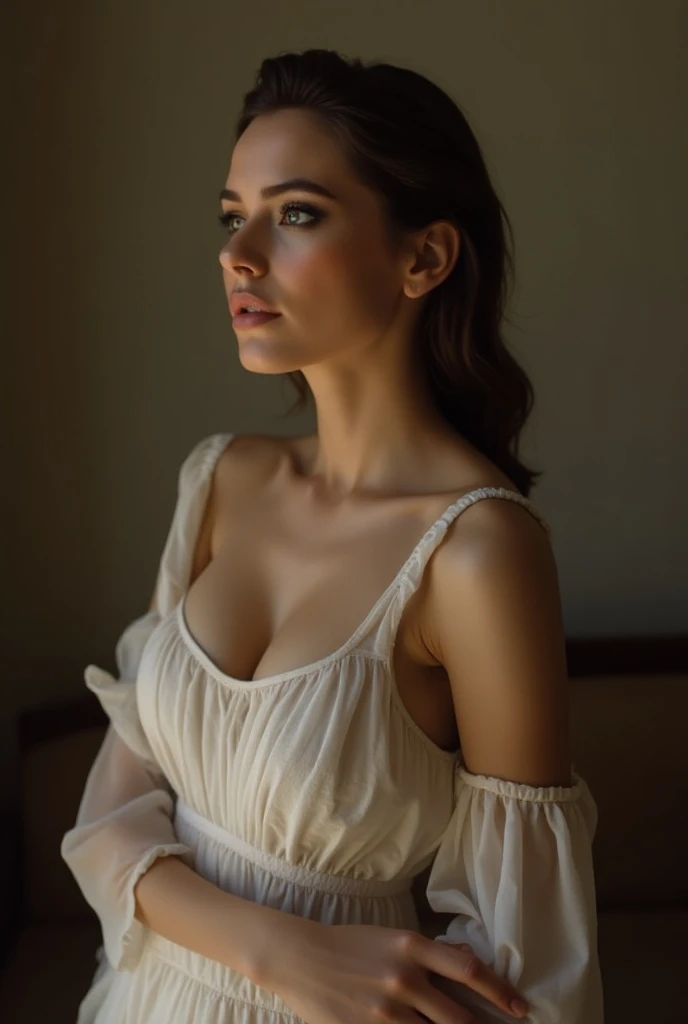 ((Full-Length Shot)),cinematic photo (best quality, high quality, sharp focus:1.4), european beautiful woman, model face, slim, breasts, best quality, realistic ,masterpiece, bokeh, 4k , white dress . 35mm photograph, film, bokeh, professional, 4k, highly detailed
