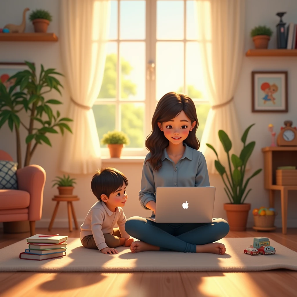 an image that describes this phrase :  Teleworking allows parents to balance their work and family lives, creating more connected homes .