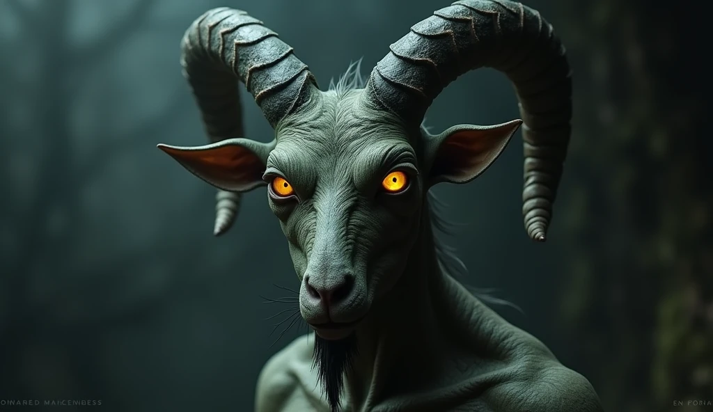 Create a mobile wallpaper with a baphomet with breasts the size of your head and a goat's face