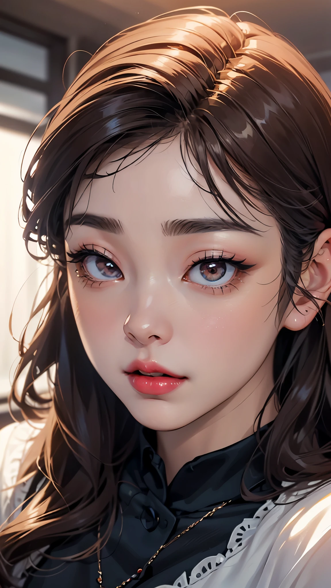 Beautiful woman paints her lips with lipstick. Beautiful woman's face, fine details, porn movie , porn movie . Clear and true colors