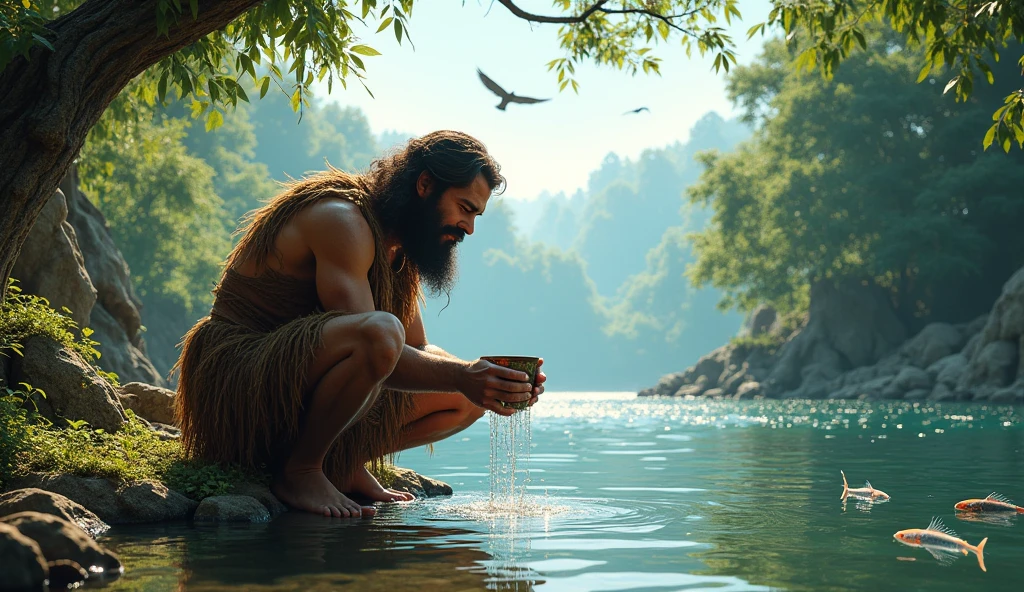 Caveman drinking mate
