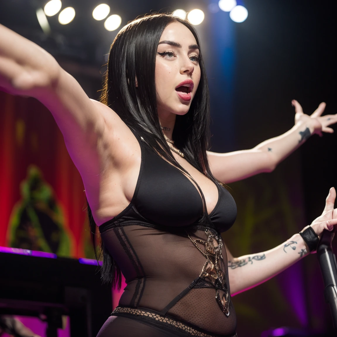 create a realistic image of demi lovato singing