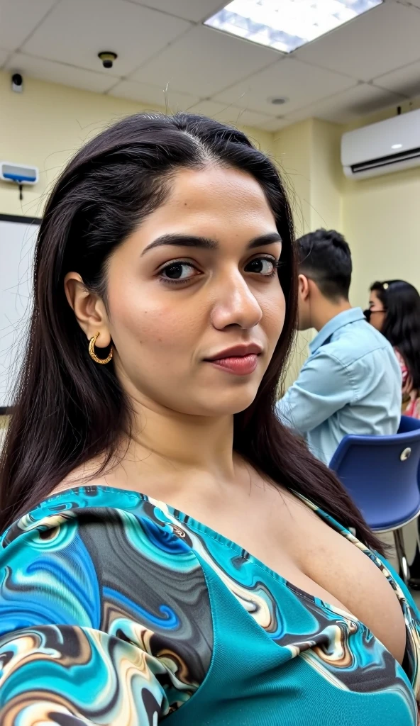 close up photo of 35 years old  kiara, doing hand to big penis lying on chair in classroom, swooping breasts, deep cleavage, blue saree, look at camera, French braid hair, 4K, HD