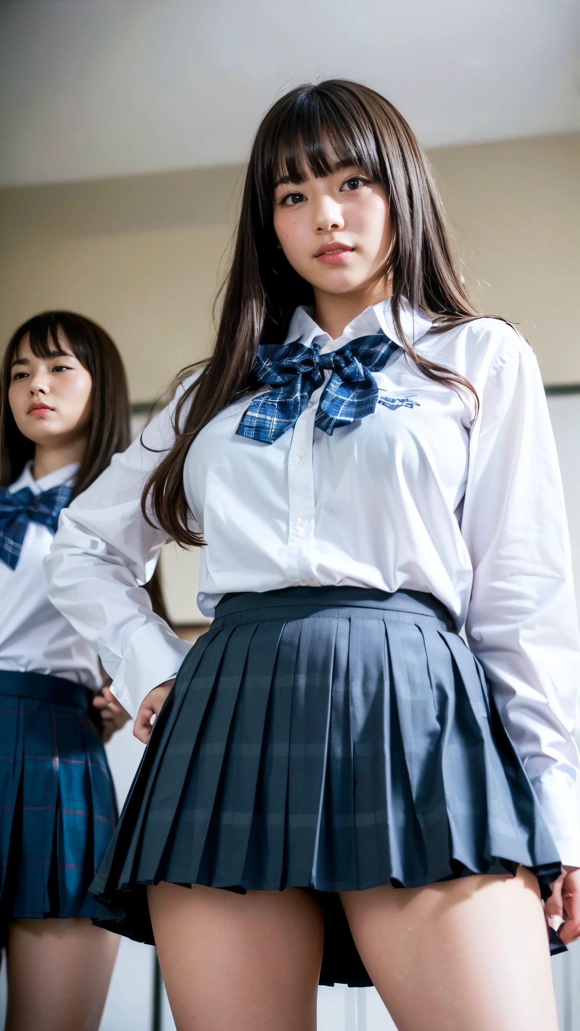 8K, RAW portrait (japanese woman),masterpiece、Photoreal:1.3、realistic, ultra high resolution, highest quality, real life photos ,( in the evening :1.1),
((((2 girls:1.5)))), (((Two girls showing off their panties in the room)))、(cute face:1.3)、日本の2 girls,((2 Japanese high school girls))、((2 real high school girls))、((Japanese high school uniform:1.6))、 blonde,slender body,、in the room、
big, beautiful, fine eyes, black hair,(Depth of written boundary:1.3)、 ((dark brown eyes:1.2))、(realistic skin texture:1.3)、(An immersive atmosphere:0.8、chiaroscuro:1.2) 、(show viewer:1.3)、((smile:1.3))、((from belowの天井:1.2))、((wearing very small silk panties))、((panty shot))、((woman rolling up her skirt))、((from below:1.15))、((close-up of crotch:1.42))、((panty shot))、((spread your legs to the side:1.4))