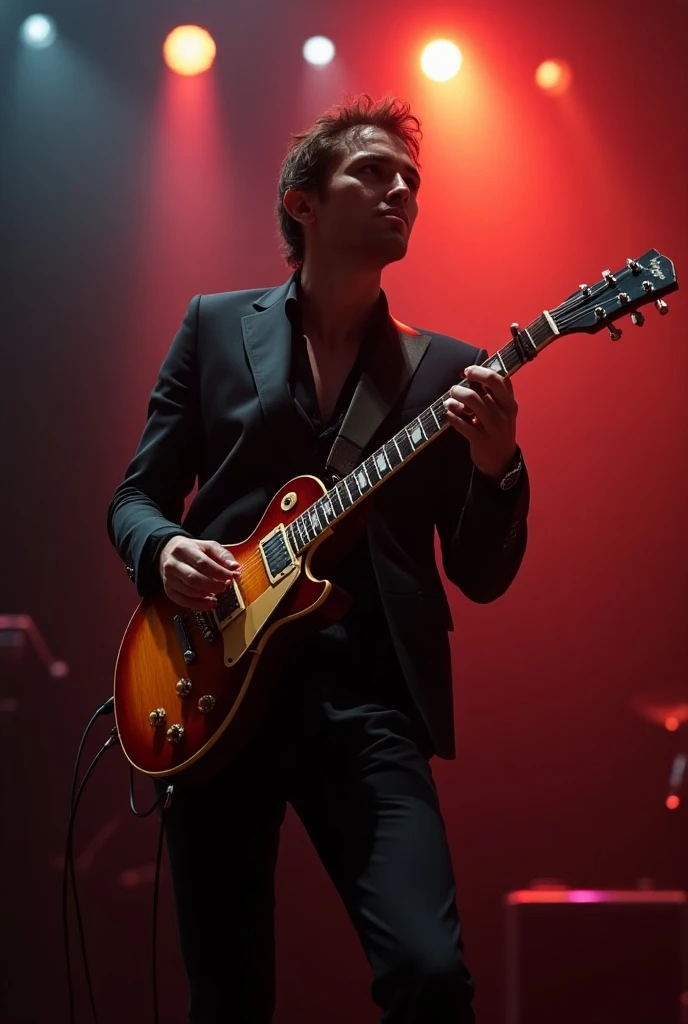 A guitarist playing standing with more lighting