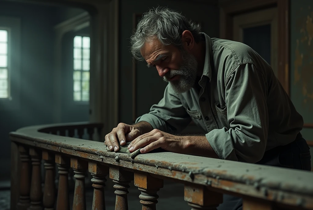 Create an epic and emotionally intense scene featuring a man sitting in the corner of a dimly lit room, deeply holding a worn and faded letter close to his chest. Tears should be streaming down his face as he clutches the letter with a mixture of sorrow and nostalgia. The setting should be a grand, vintage room with rich textures and dramatic lighting that highlights the man’s expression and the poignant moment. The atmosphere should evoke a deep sense of loss and emotional weight."