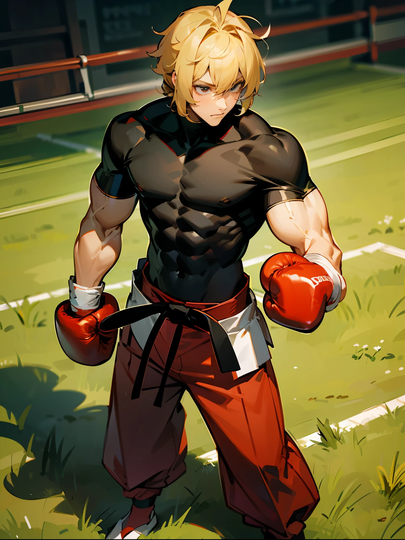 Concert Hall,(((Kagamine Len))),short hair,Short Ponytail,Spiked Hair,Aqua Eye,Huge muscles,