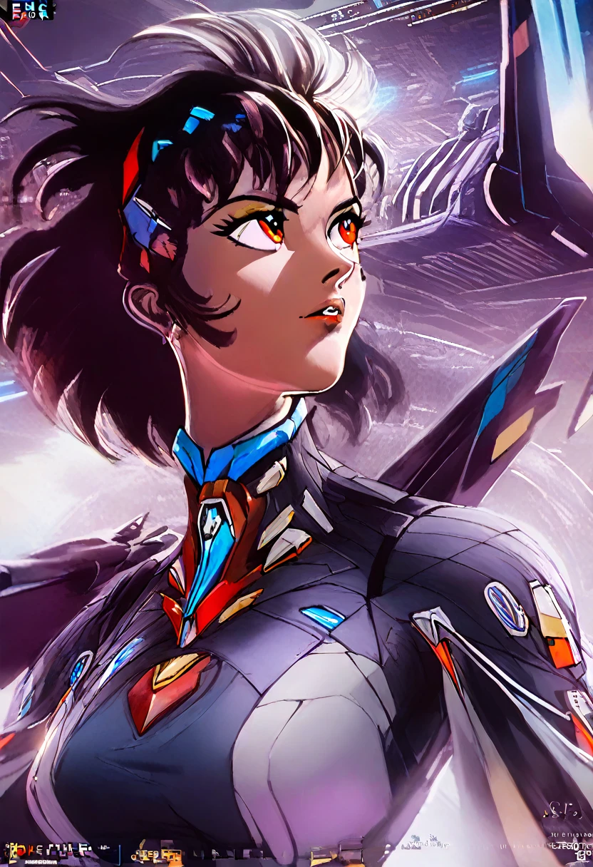 a beautiful detailed eyes, beautiful detailed lips, extremely detailed eyes and face, long eyelashes, black skin woman, mecha pilot, black short hair,black pilot suit,cockpit,super soldier red eyes, hair lisse, piloting, (best quality,4k,8k,highres,masterpiece:1.2), concept art, cinematic lighting, dynamic pose, dramatic colors, intricate detail, futuristic, sci-fi