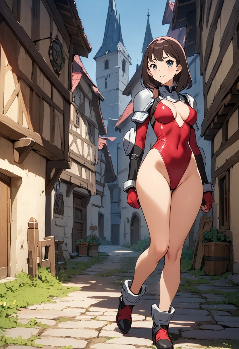 One woman has a perfect figure ,　 High Leg Leotard 、Bare legs, female anime character , masterpiece, best quality, , Doll Suit, Thong, 1 girl , Big Butt、Big ButtThong、Thong digging in、High Cut、Big Butt、 standing, staring at the viewer in a medieval city , smile, Brazilian sexy anime fujimura Shizuka wearing a high leg leotard 。 sexy guardian armorレオタードスーツ、masterpiece、 high quality、Very High Resolution 、 high leg guard reinforcement equipment 、Full body shot showing toes 、（Female pilot、 girl、 sexy、白い high leg guard reinforcement equipment 、（（green：1.5） sexy guardian armor）、Thong、 Full Body Shot 、Toes、Chin Guard 、[Standing leg、、 pilot suit、masterpiece、 high quality、Very High Resolution 度、Enlarged thighs、masterpiece, best quality, Absurd, Fujimura Shizuka , 1 girl , alone, standing, staring at the viewer in a medieval city , , Doll Suit, Decisive Pose.Thong、Looking back pose、Butt