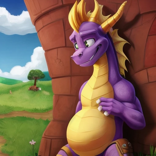 Spyro, Feral, ((thick tail bottom)), female, wide hips, Best quality, macro, on a village, from back, looking tits tits tits tits  tits hot