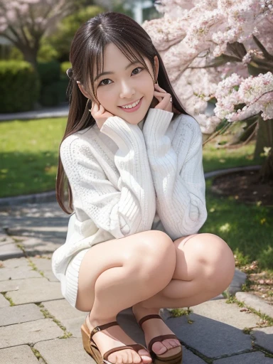 NSFW,highest quality,excellent details,ultra high resolution,A cute idol with perfect style,17 years old,smile,light brown hair,Highly detailed face and skin texture,double eyelid,light blue,long sleeve idol costume,thighs,high socks,Outdoor Concert,raise your knees,sit