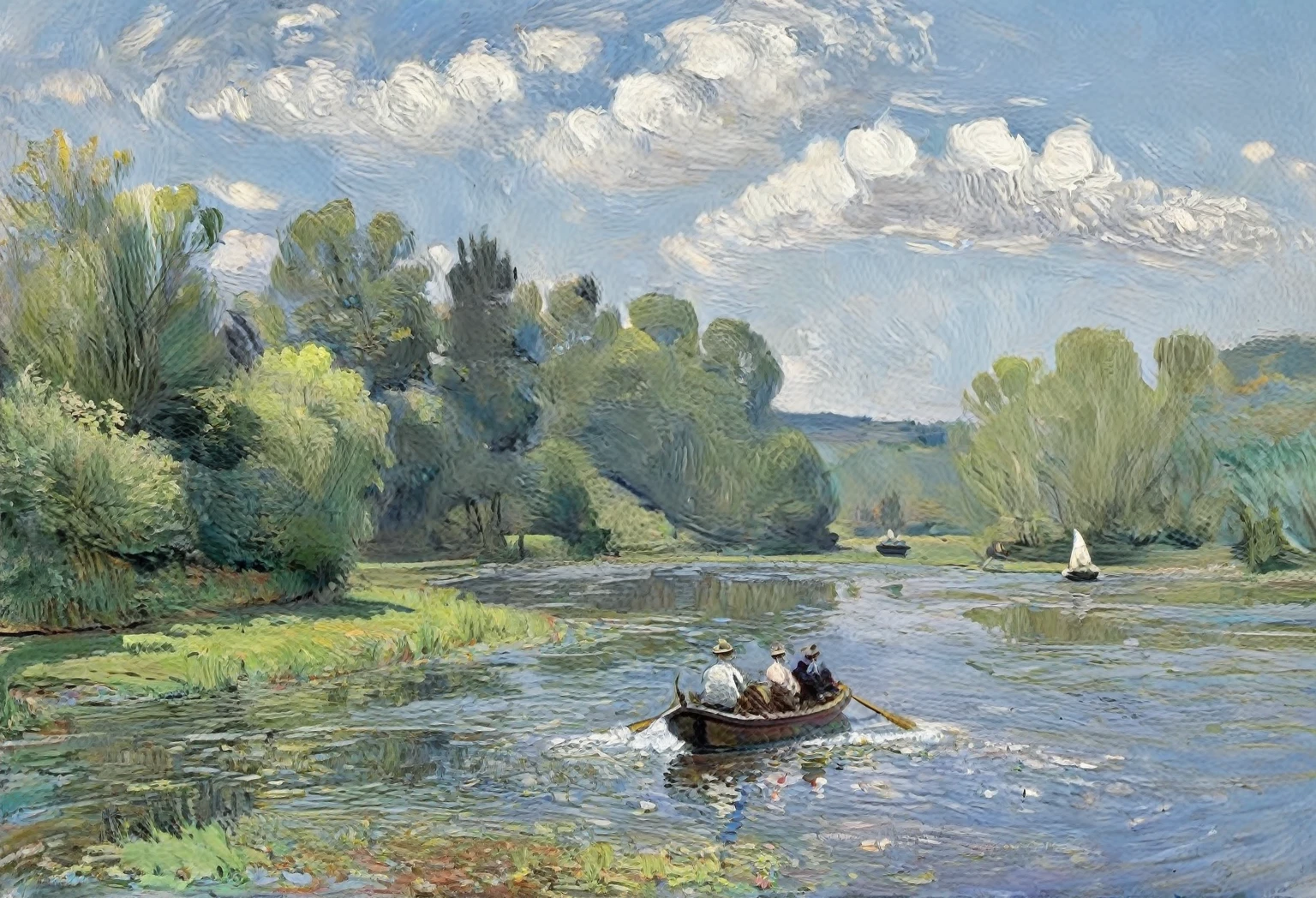  Claude Monet's paintings Take a boat trip on a serene river, 19th century, painting, Perfectly in Claude Monet's style 