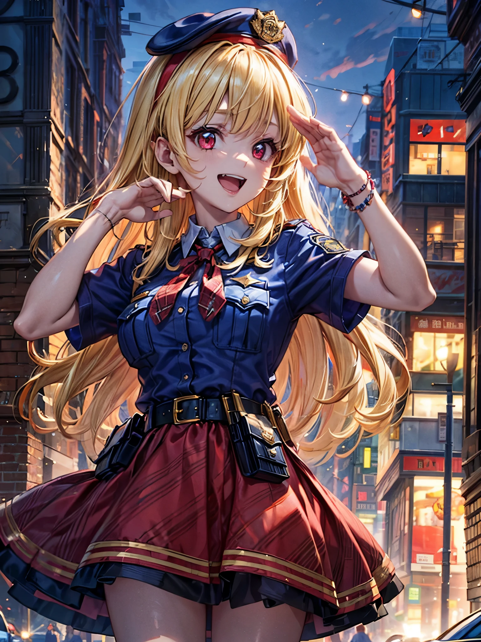 Anime girl in a short dress and hat posing in a city - SeaArt AI