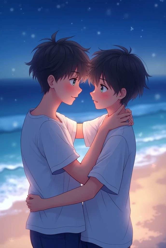 realisticlying,Two 18-year-old boys kiss、.The pubic areas are in close contact with each other,selfee、Sea bread,shirtless、the beach,selfee,Face Real,Face Zoom,Face realistic、Bulging pubic bone,kiss
