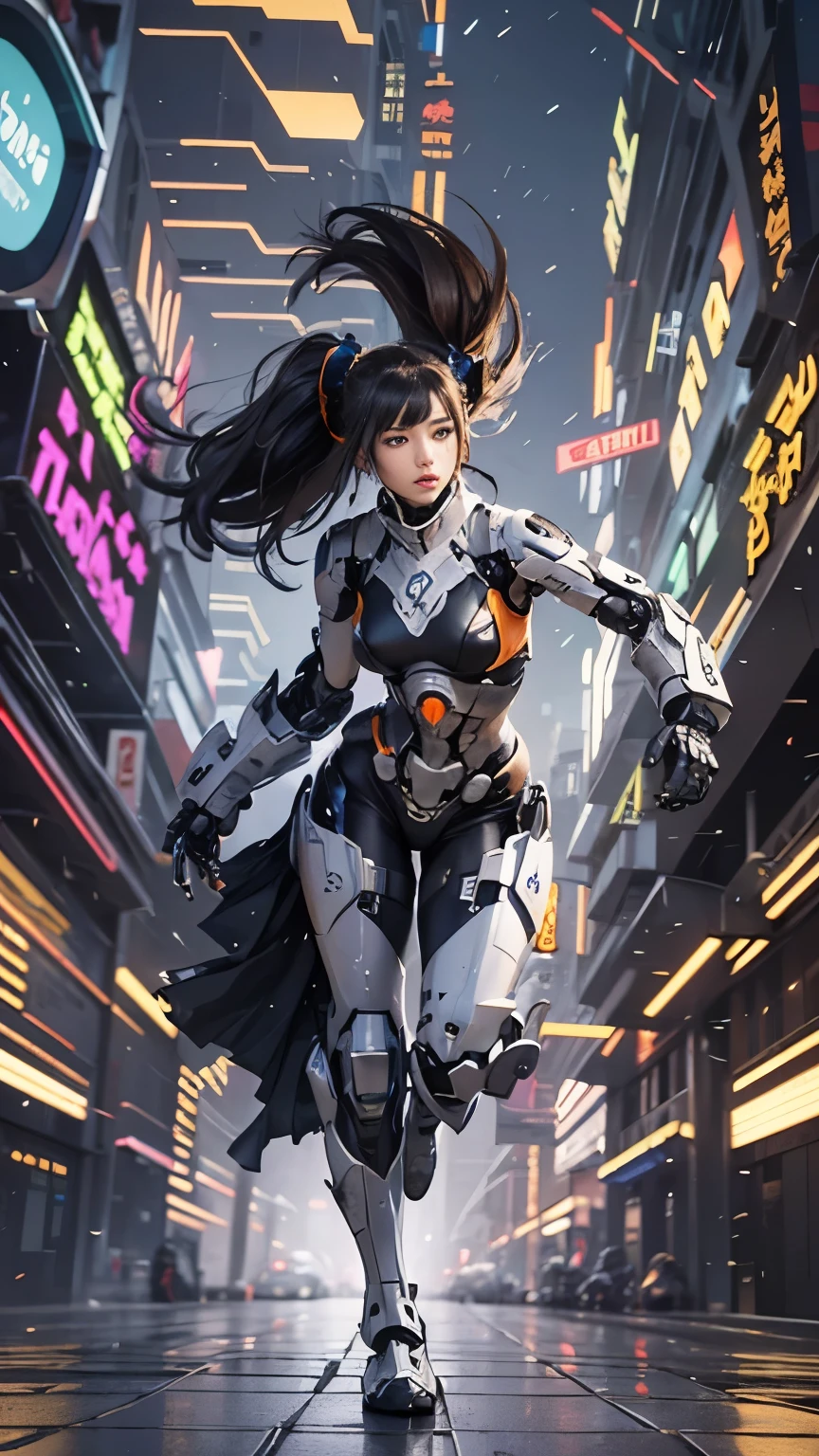 A female robot of a mechanical empire that oppresses humans in the city at night　gray body　ruthless look　Full body like　　Helmet-shaped head　Body with machine exposed, nffsw, retinas, masutepiece, ccurate, Anatomically correct, Textured skin, Super Detail, high details, Best Quality, hight resolution