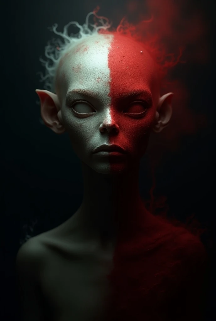 (((no nsfw))), 1 boy, naked, (big head:1.2), (rage and big glow eyes:1.1), small mouth, no nose, (triangle with slender face:1.2), lridescent color skin, masterpiece,