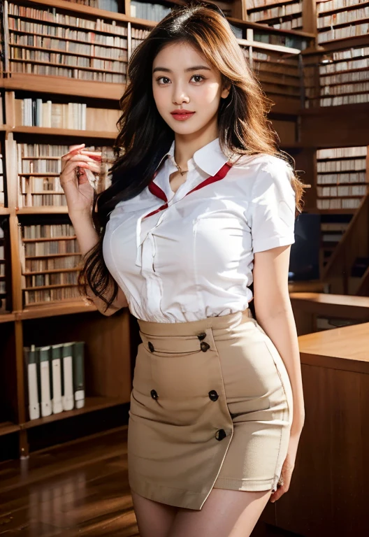 (((A proper woman,  bright 目の興奮 , gentle smile touching your head,,,Red cheeks,Please touch me,Captivating viewers, I Want You ))),(Get on your hands and knees to pick up a book from the floor), (Get on your hands and knees to pick up a book from the floor,),((((,Red cheeks,sweat)))),( Movie Lighting), (Photo realistic:1.4)、(超Realistic:1.4)、(Realistic:1.3)、 (Gentle lighting: 1.05)、( improve the lighting quality of your videos:0.9)、 32K、25-year-old woman、 Photorealistic Lighting 、 Backlight 、Facial light 、Ray-tracing、( bright :1.2)、(quality improvement:1.4)、 ( Highest Quality Realistic Textured Skin )、 beautiful eyes,delicate face、   Face Closeup  ,  ((Wearing the Beige stewardess uniform,Beige stewardess, midi skirt,Navy blue panties, high heels),(Bodyline Mood Improvement:1.1)、 shiny skin、 Korean idol 、Nogizaka idol、 Nice body ,perfect anatomy, beautiful actress ,((( beautiful big breasts , underbust, slender waist , slender waist ,Long, slender legs,8 head height))),(((8 head height))),(((Golden long wavy hair ,Curtain Bang))),((( in a beautiful modern library office ,Super clean night view,In the Night))),