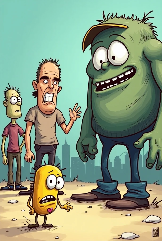 Zombies attacking people in a pack that the image is cartoon style