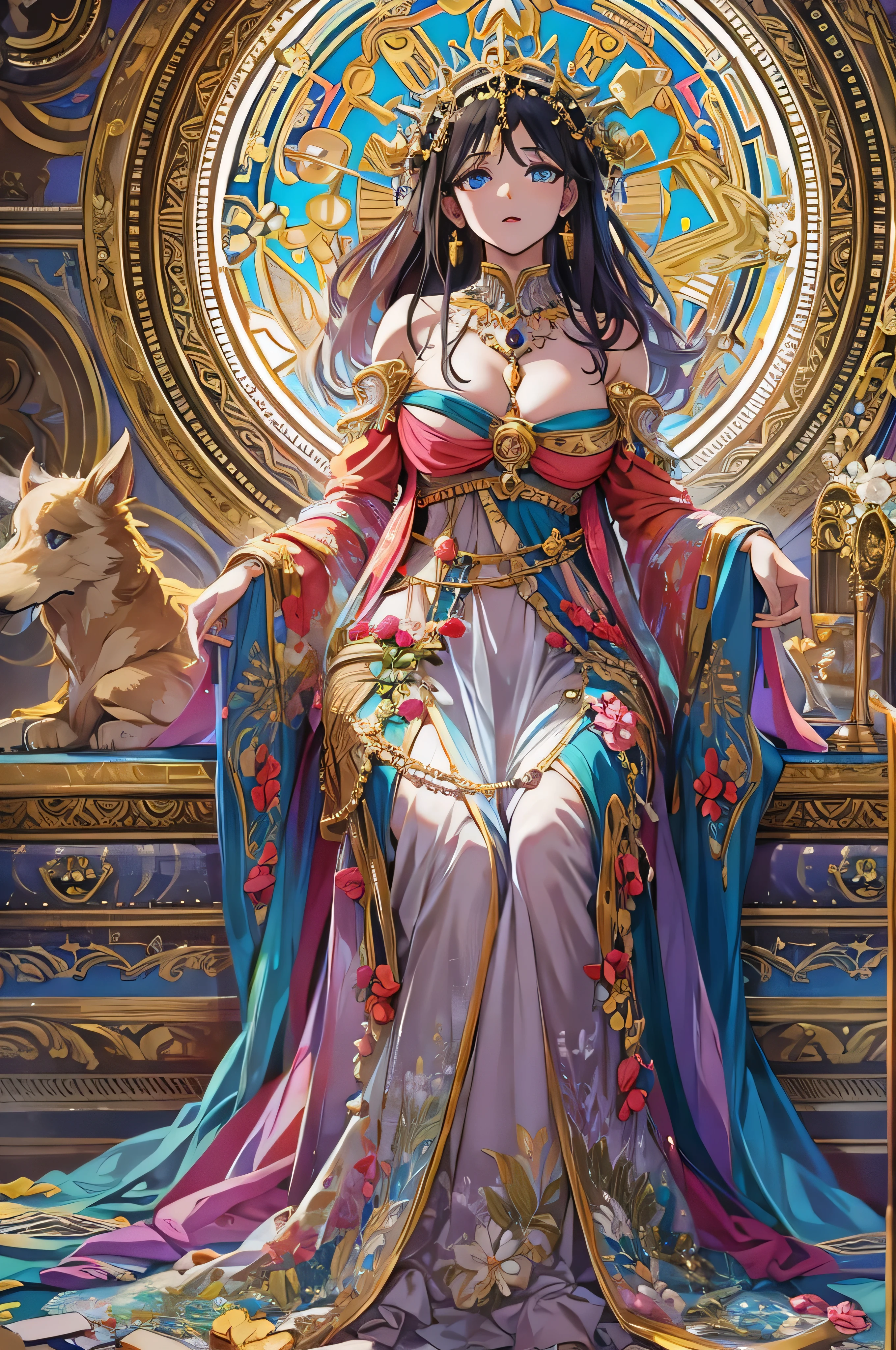 ( absurd,  Hi-Res, Super detailed),  1 girl, Astrology - Aries Goddess  , Alone, Mature, Baroque,  Long Dress,  Long Sleeve ,  elegant ,  colorful , The most detailed ,  full body high quality images , 