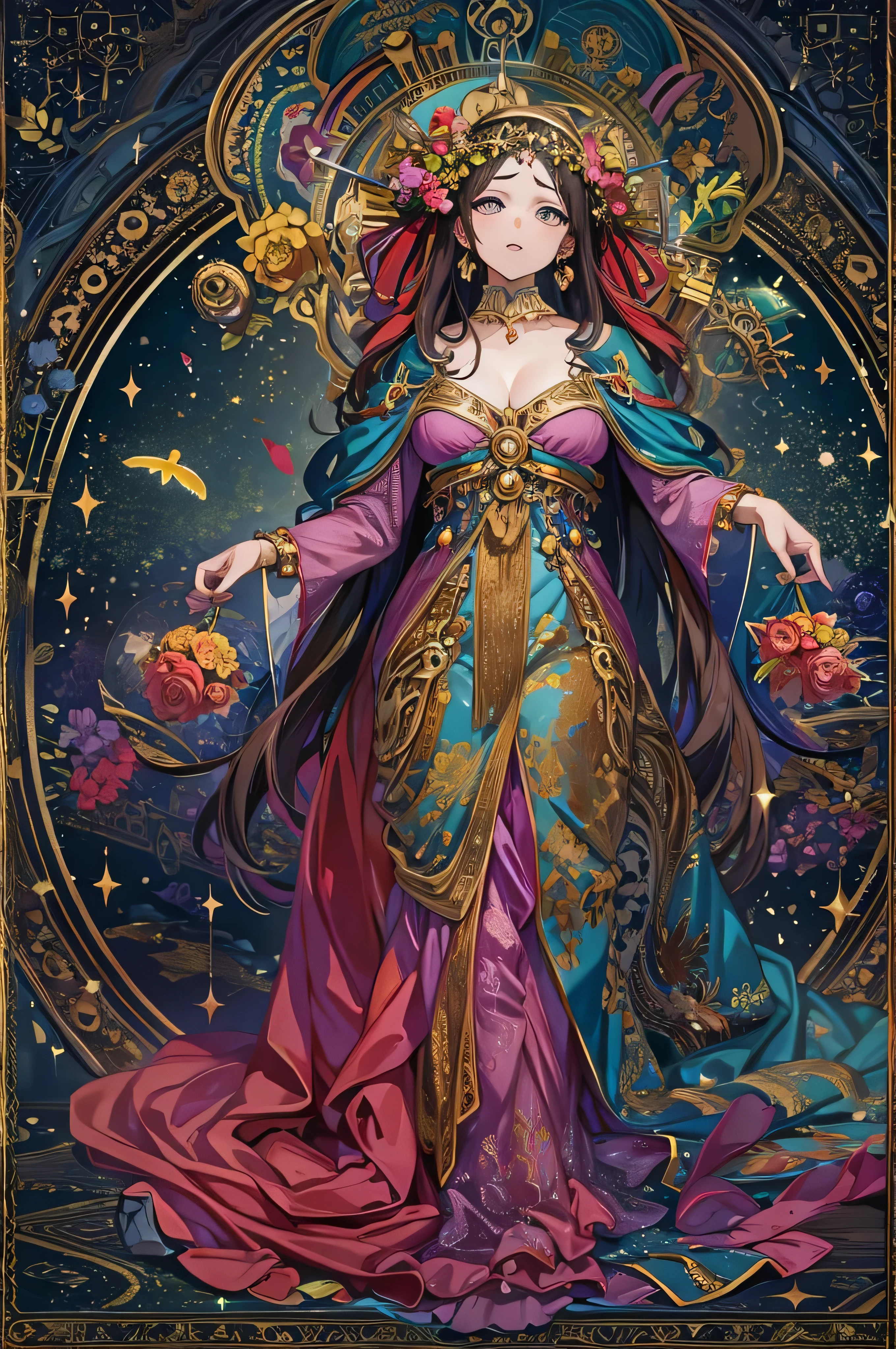 ( absurd,  Hi-Res, Super detailed),  1 girl, Astrology - Aries Goddess  , Alone, Mature, Baroque,  Long Dress,  Long Sleeve ,  elegant ,  colorful , The most detailed ,  full body high quality images , 