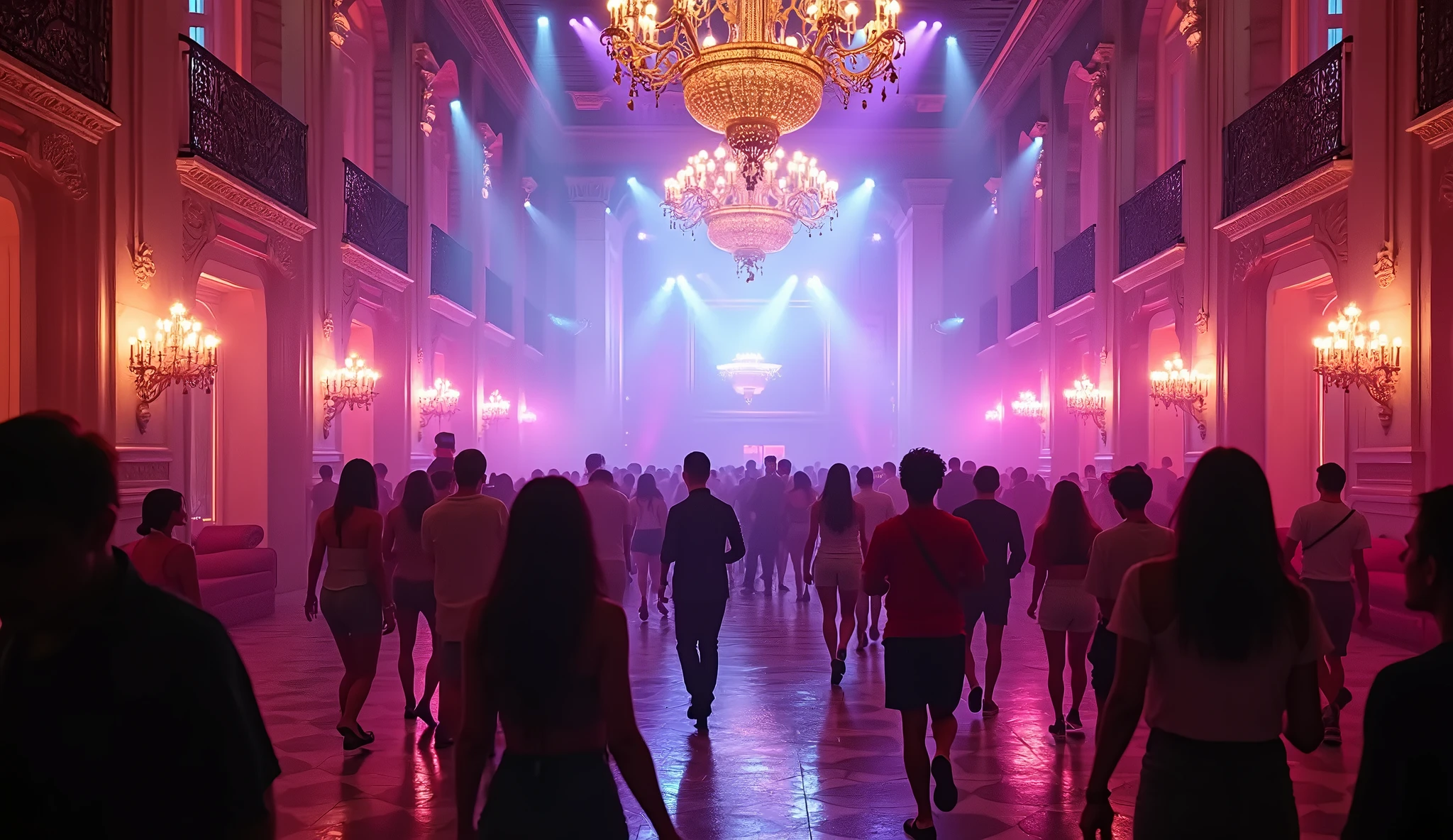 A very large party hall full of people dancing and having a lot of fun